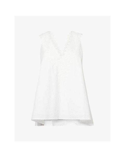 Dissh White Annabel Lace-Trim Cotton-Blend Top