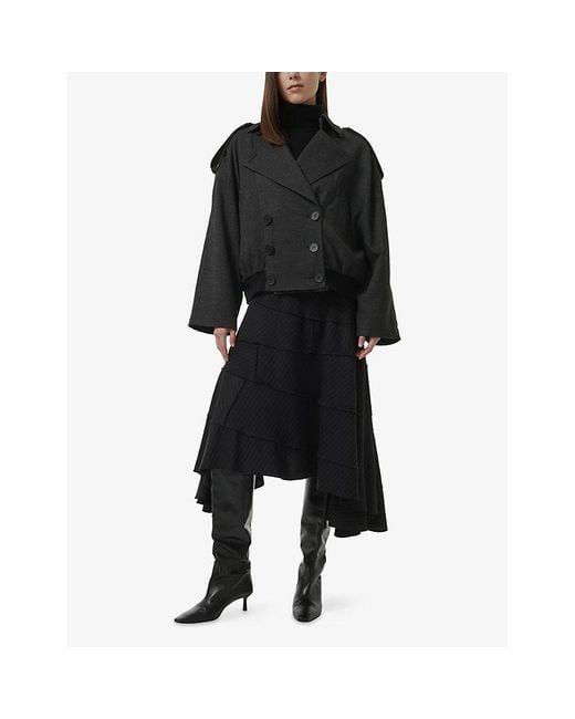 eem Black Trench Double-Breasted Woven Bomber Jacket