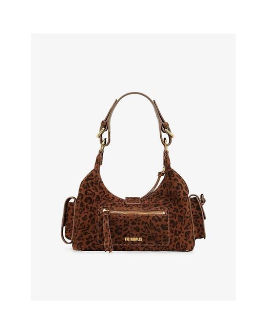 The Kooples Brown Amelia-Print Suede Shoulder Bag