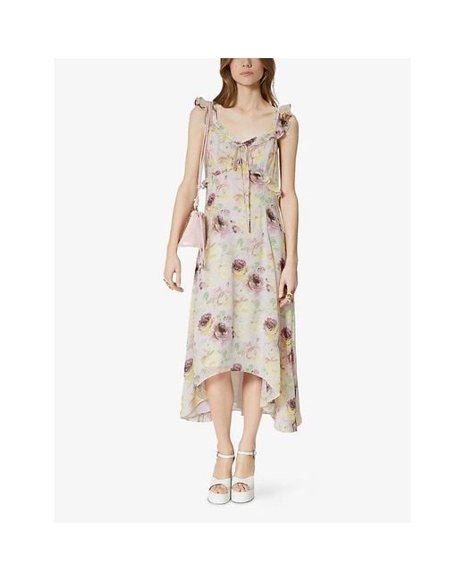 The Kooples Natural Sleeveless Floral-Print Woven Midi Dress