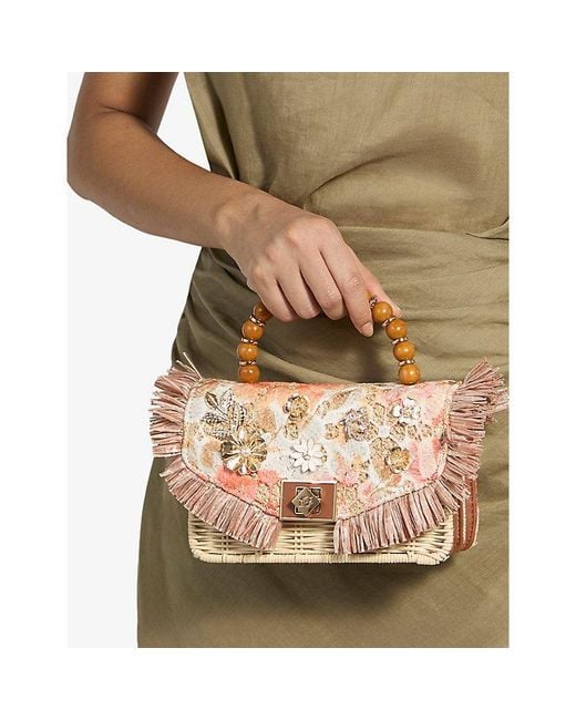 Dune Metallic Blooms Flower Woven Top-Handle Bag