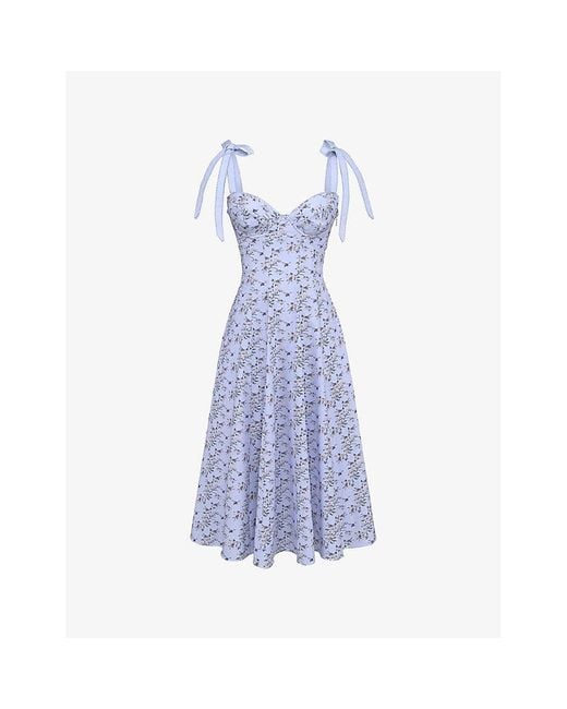 House Of Cb Blue Emely Floral-Print Stretch-Cotton Midi Dress