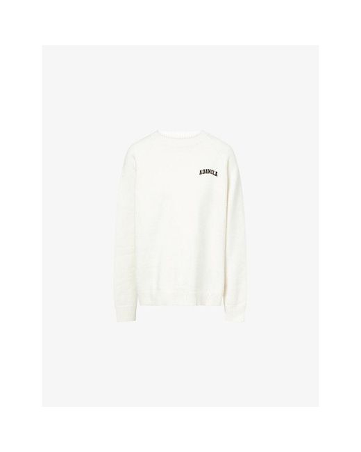 ADANOLA White Varsity Logo-Embroidered Cotton And Wool-Blend Jumper