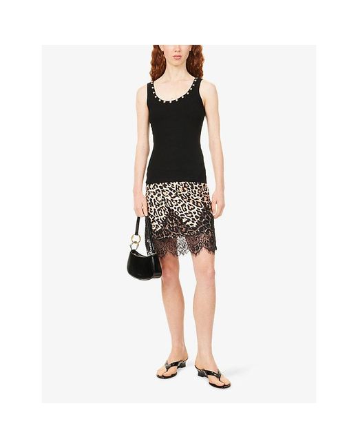 Never Fully Dressed Black Animal-Pattern Lace Maeva Satin Mini Skirt