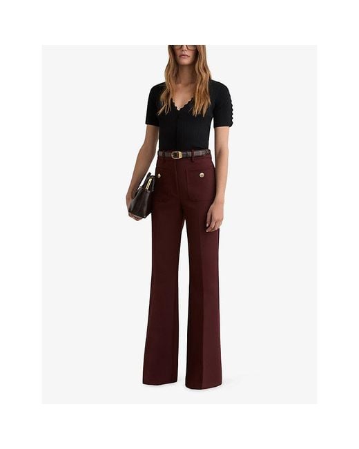 Reiss Black Marcy Scalloped-Trim Knitted Top