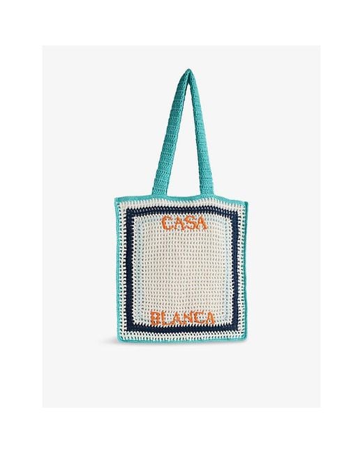 Casablanca Blue Brand-Embroidery Cotton Crochet Tote Bag