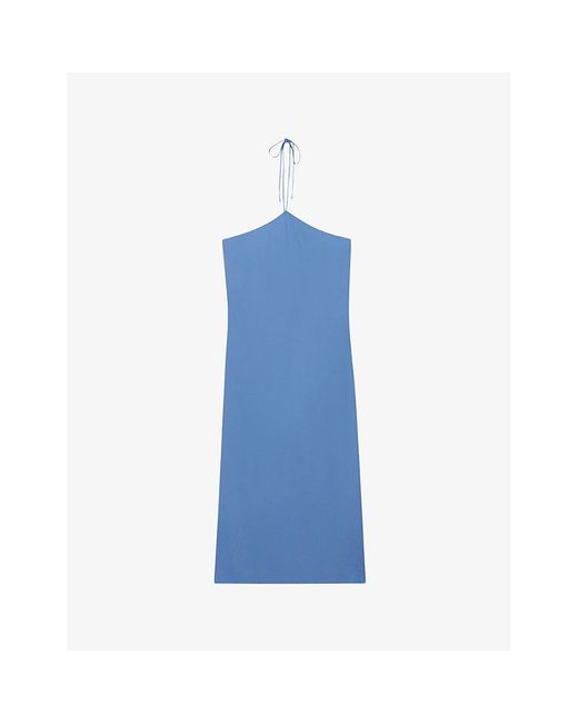 Claudie Pierlot Blue Halter Neck-tie Woven Midi Dress