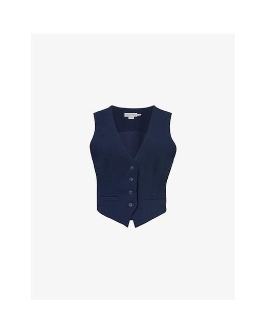 GOOD AMERICAN Blue Luxe V-neck Single-breasted Woven Waistcoat