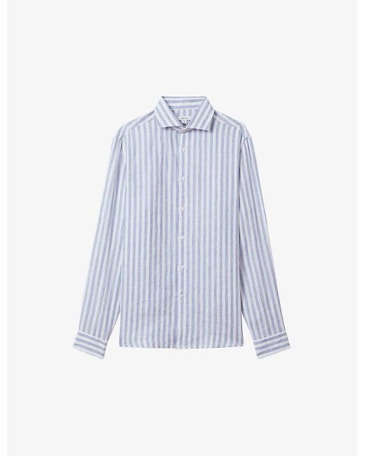 Reiss Blue Ruban Cutaway-collar Striped Linen Shirt X for men