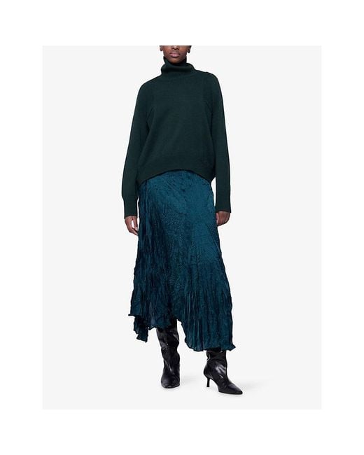 eem Blue Asymmetric Plisse Woven Maxi Skirt