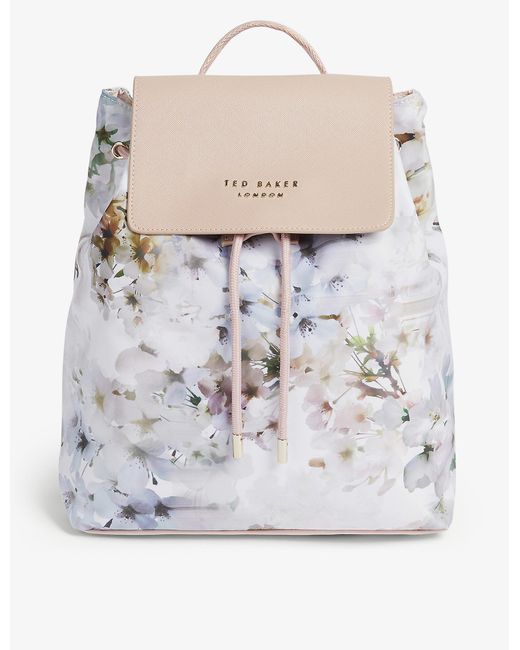 Ted Baker White Sukkii Vanilla-print Woven Drawstring Backpack