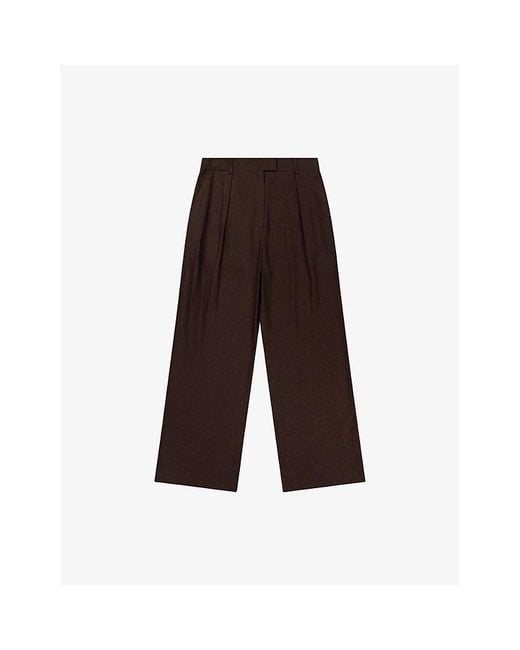 OMNES Brown Pearl Wide-Leg Linen-Blend Trousers