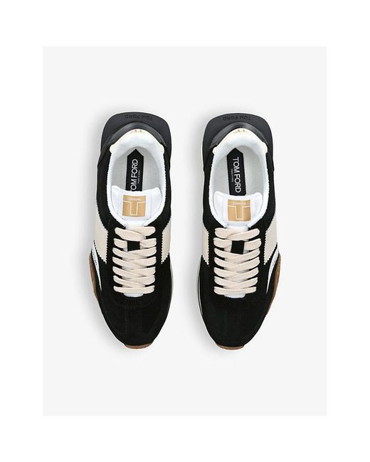 Tom Ford Black James Logo-print Leather And Suede Low-top Trainers for men