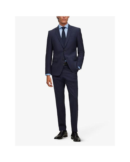 Boss Blue Open Single-Breasted Slim-Fit Stretch-Virgin Wool Suit for men