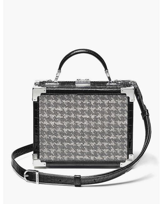 Aspinal Gray The Trunk Dogtooth-pattern Leather Cross-body Bag
