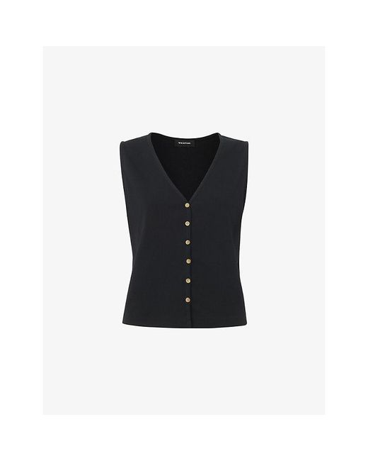 Whistles Black V-Neck Ribbed-Knit Stretch-Cotton Tank Top