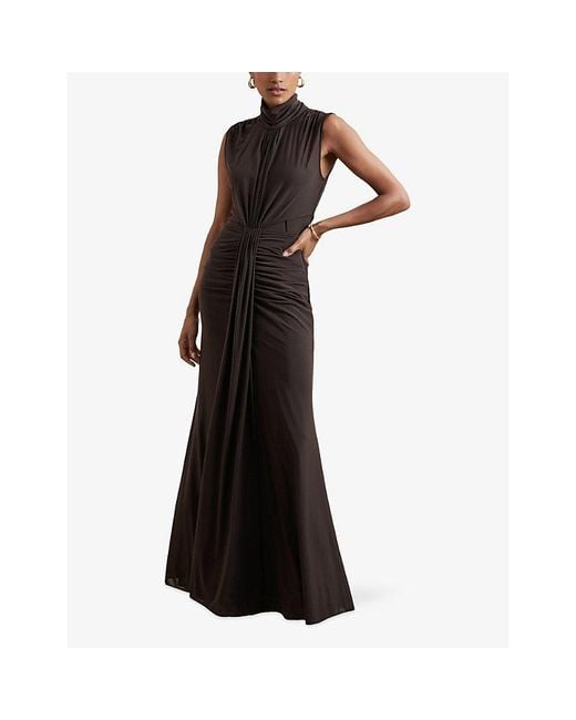 Reiss Brown Daniella Sleeveless Stretch-Woven Maxi Dress