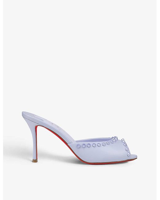 Christian Louboutin Dolly Spikes Leather Heeled Mules in White | Lyst