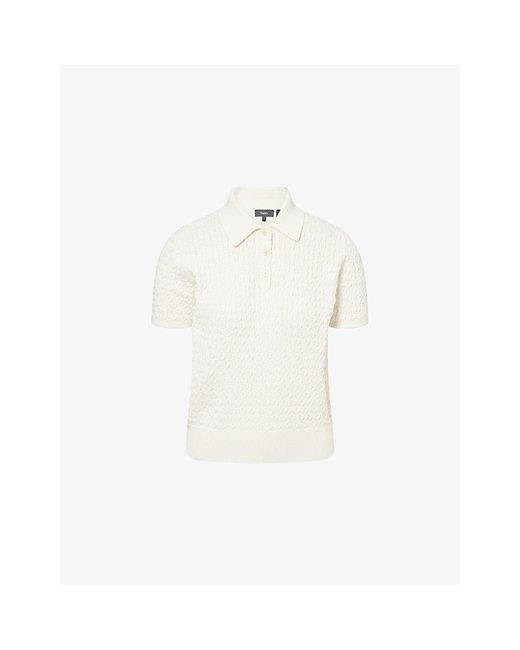 Theory White Texture Cable-Knit Cashmere Polo Shirt