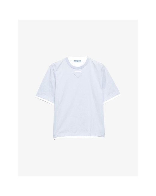 Prada White Astro Layered Cotton-Jersey T-Shirt