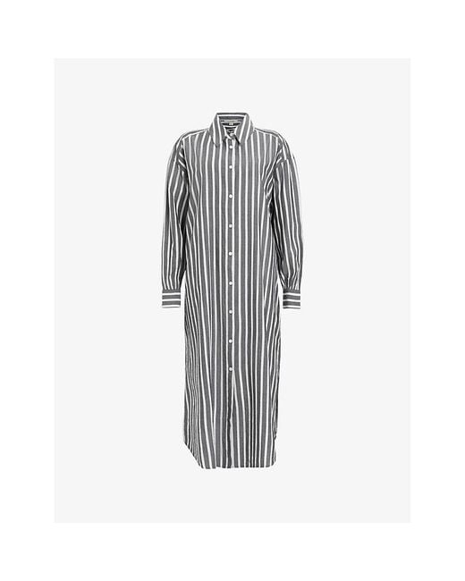 AllSaints Gray Ani Stripe-print Relaxed-fit Organic-cotton Maxi Shirt Dress