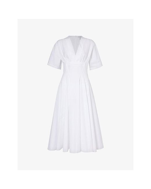 Alaïa White V-neck A-line Cotton Midi Dress
