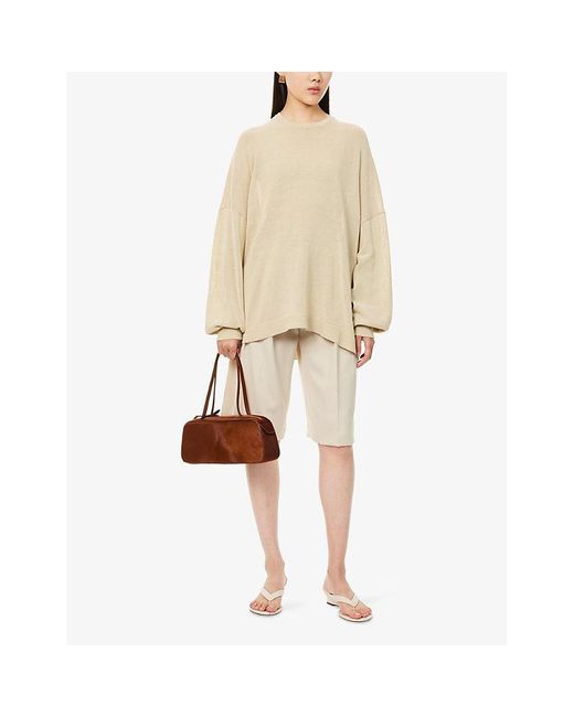 Frankie Shop Natural Bilbao Pleated Wool Bermuda Shorts