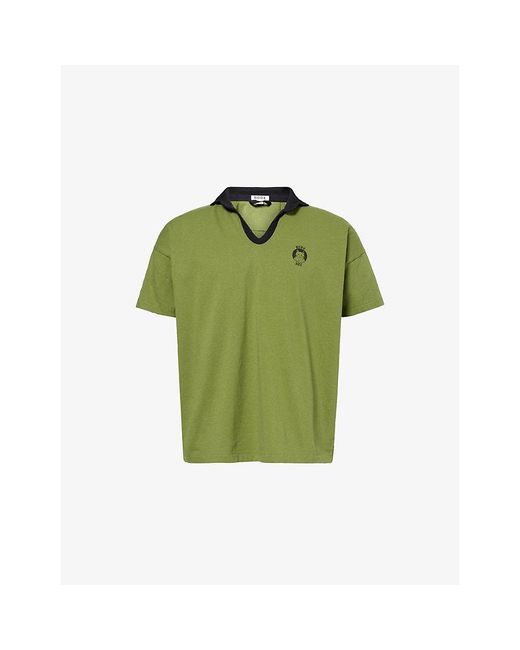 Bode Green Cat Graphic Cotton Polo Shirt for men