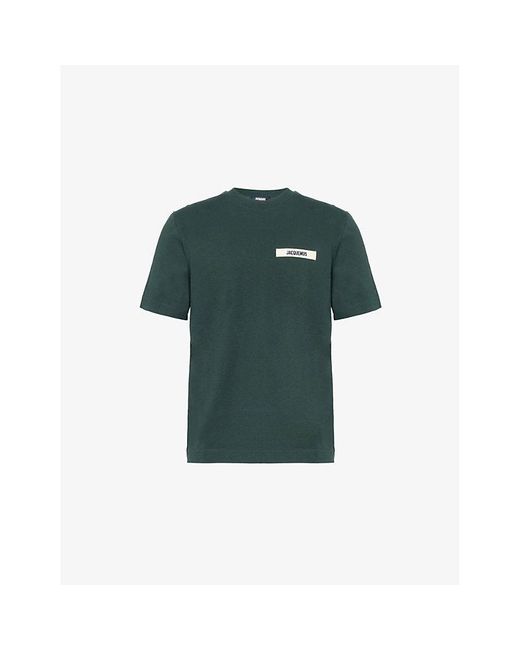 Jacquemus Green Dark Le Tshirt Gros Grain Brand-Patch Regular-Fit Cotton-Jersey T-Shirt for men