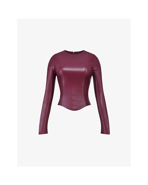 House Of Cb Purple Mylah Round-neck Faux-leather Top