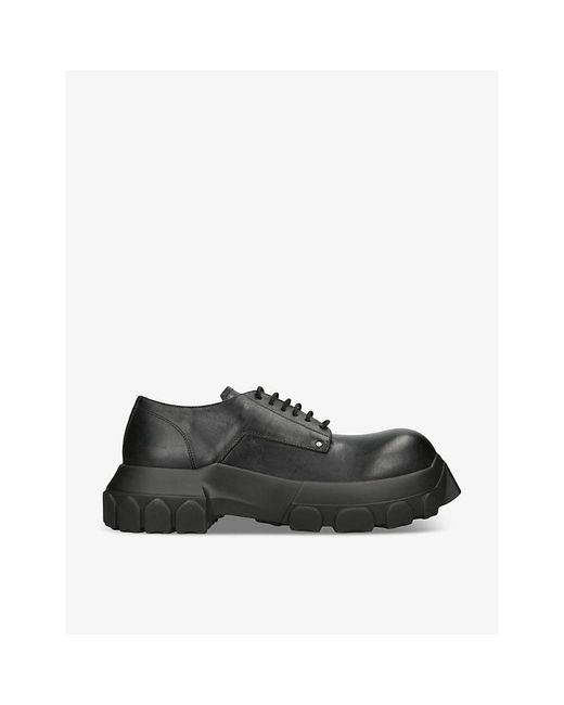 Rick Owens Black Bozo Tractor Platform Leather Oxford Shoes for men