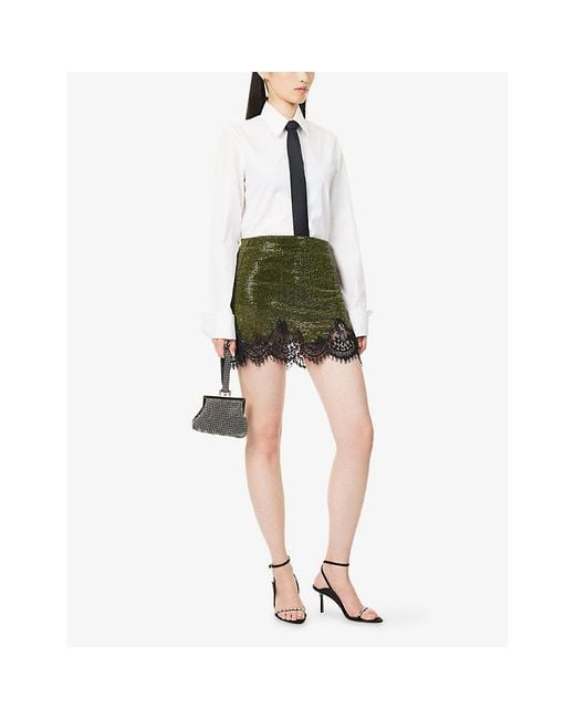 Self-Portrait Green Chainmail Woven Mini Skirt