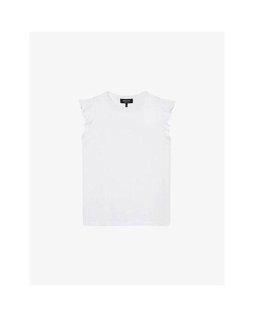 Whistles White Broderie Frill-Sleeve Cotton T-Shirt
