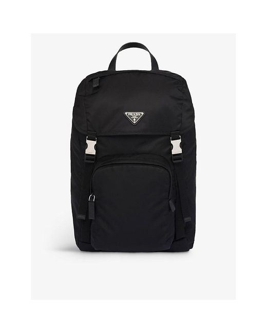Prada Black Re-nylon Brand-plaque Recycled-polyamide And Saffiano Leather Backpack
