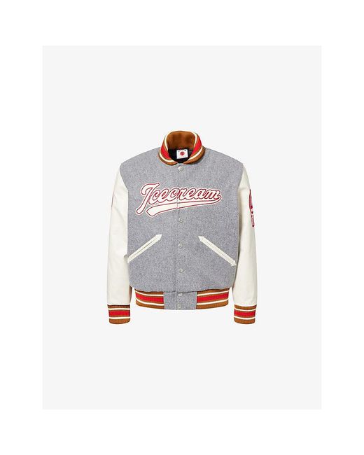 ICECREAM Gray Waitress Varsity Brand-Patch Woven Jacket for men