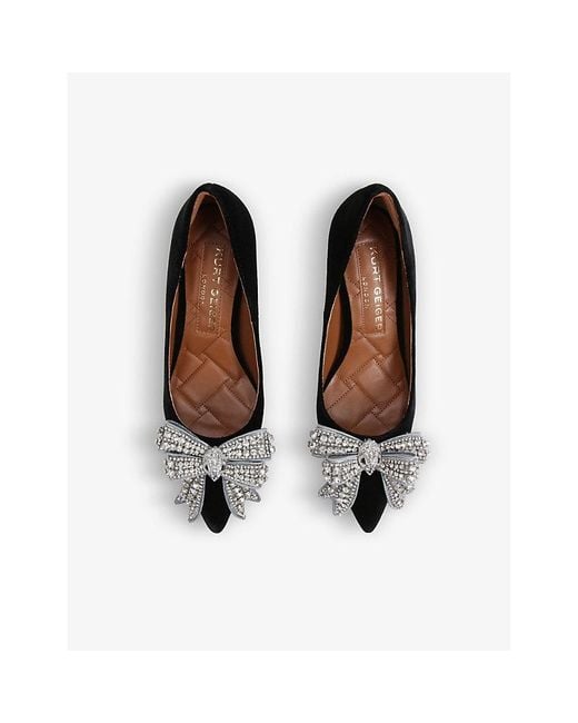 Kurt Geiger Black Belgravia Bow Crystal-Embellished Velvet Court Heels