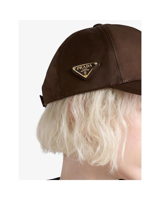 Prada Brown Logo-Plaque Nylon Baseball Cap