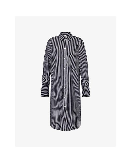 Totême  Gray Striped Curved-Hem Cotton Shirt-Dress