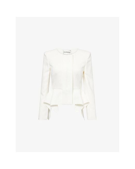 Roland Mouret White Peplum Round-Neck Stretch-Woven Jacket