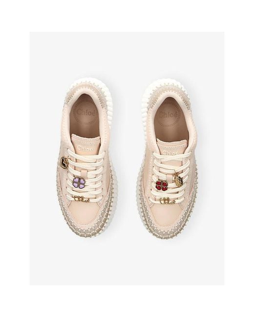 Chloé Natural Nama Logo-Charm Leather Trainers