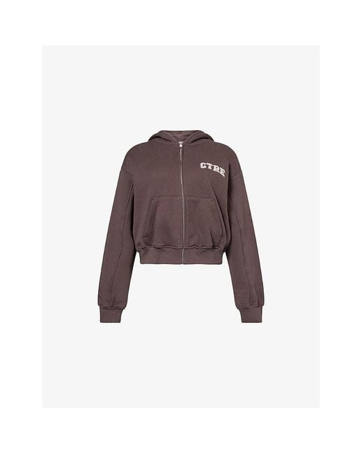 The Couture Club Brown Ctre Logo-Embroidered Cotton Hoody