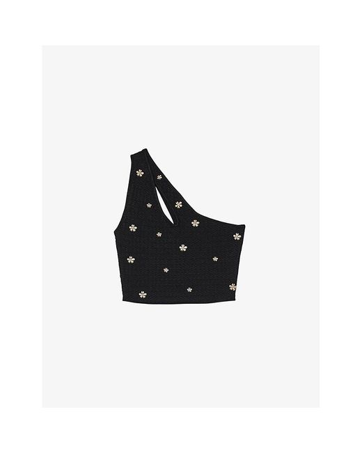 Sandro Black One-shoulder Cropped Knitted Top