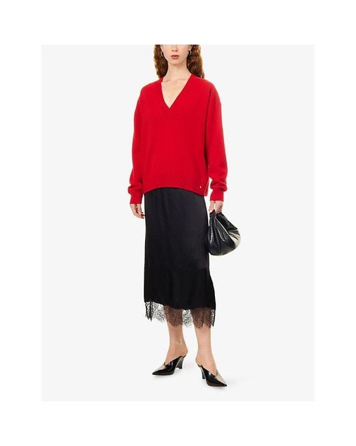 Anine Bing Red Lee V-Neck Cashmere Jumper