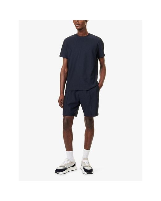 Arne Blue Pleated Crew-Neck Woven T-Shirt for men