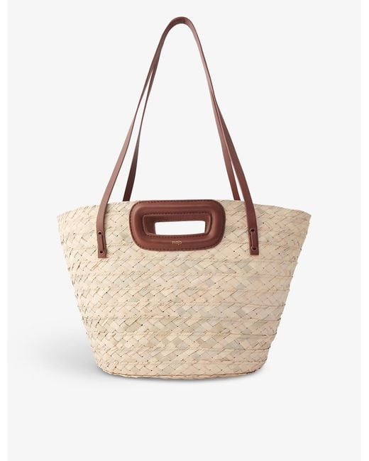 Maje Brown Logo-print Palm-woven Basket Bag