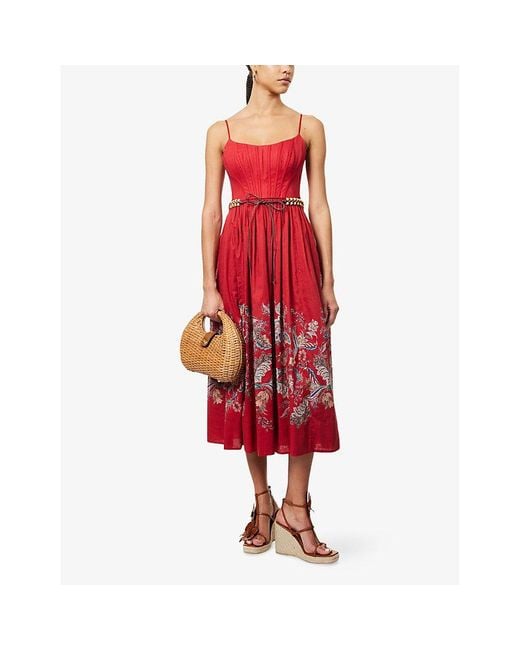 Zimmermann Red Rhiannon Corset Cotton Midi Dress