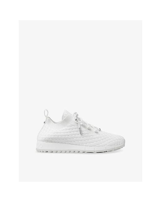 Jimmy Choo White Veles Diamond-Texture Knitted Low-Top Trainers
