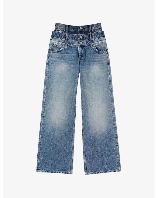 Sandro Blue Triple-waist High-rise Denim Jeans