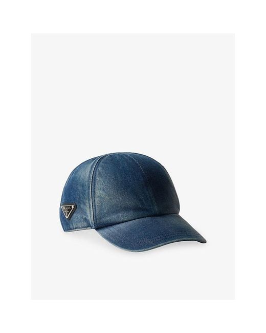 Prada Blue Triangle-Logo Denim Baseball Cap for men