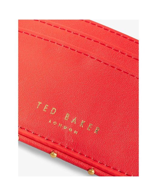 Ted Baker Red Kahnia Stud-embellished Logo-embossed Leather Card Holder
